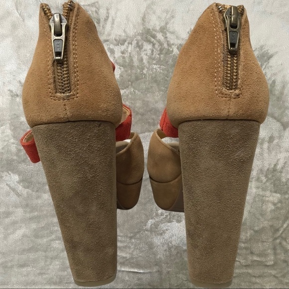 Zodiac USA Trixie Suede Leather Strappy Chunky Heels 70s Vibe Zip Back Sz 8 - Picture 3 of 13